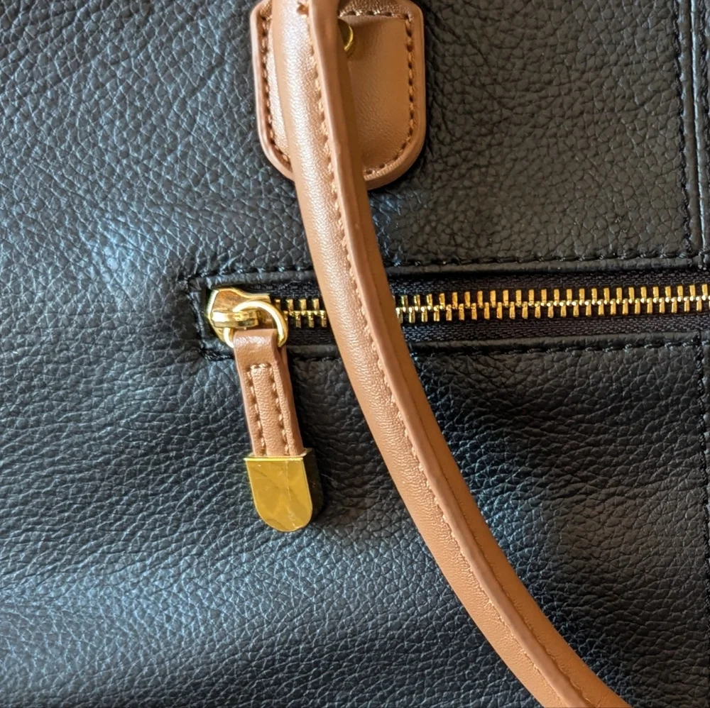 Joy & Iman Leather Black & Tan Satchel. Gently Used.Multiple Organizing Features